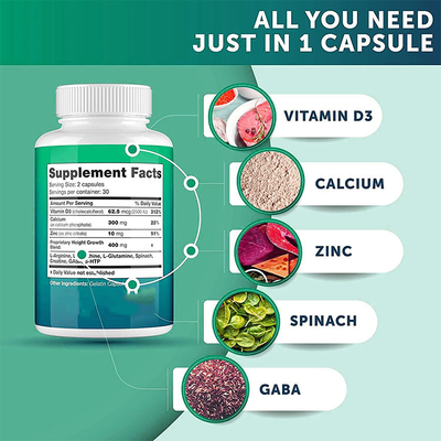 0.5g / ক্যাপসুল OEM উচ্চতা বৃদ্ধি ক্যাপসুল ক্যালসিয়াম সহ হাড়ের শক্তি বৃদ্ধি করে
